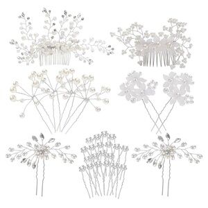 Elegant White and Silver Hair Accessories Set